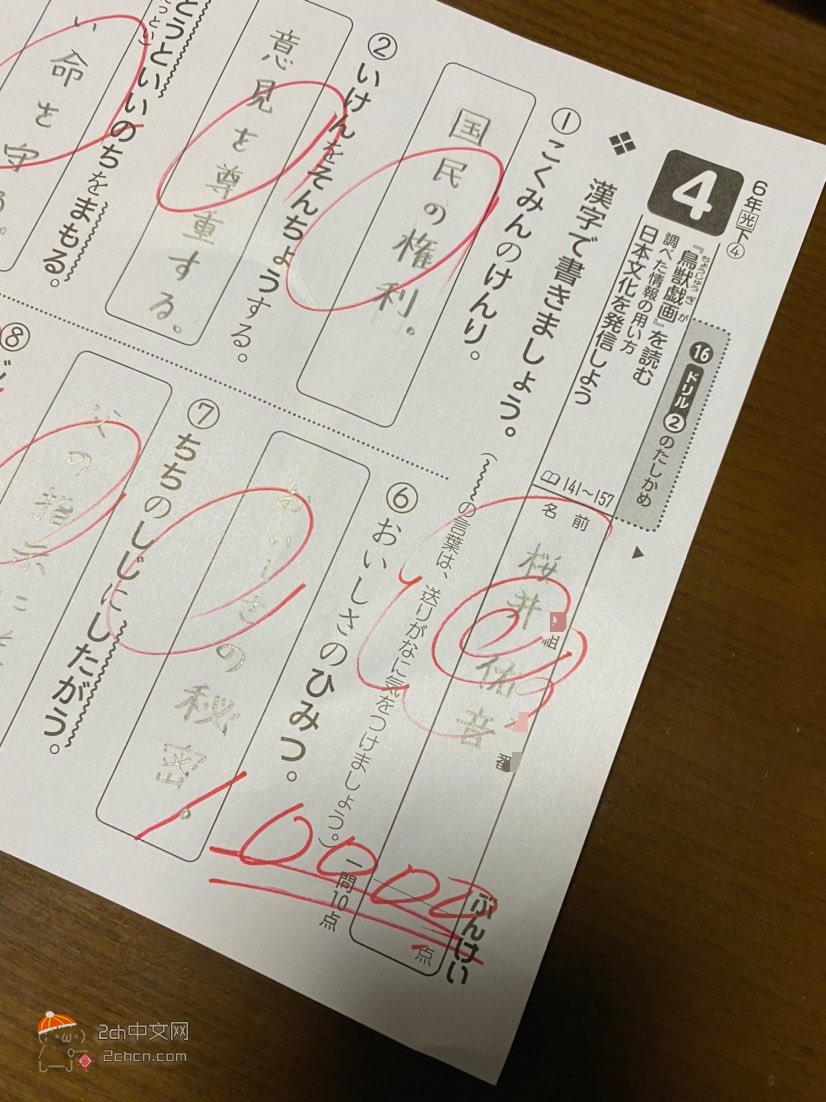 2ch：日本小学女生国语科目竟然测试得了10000分