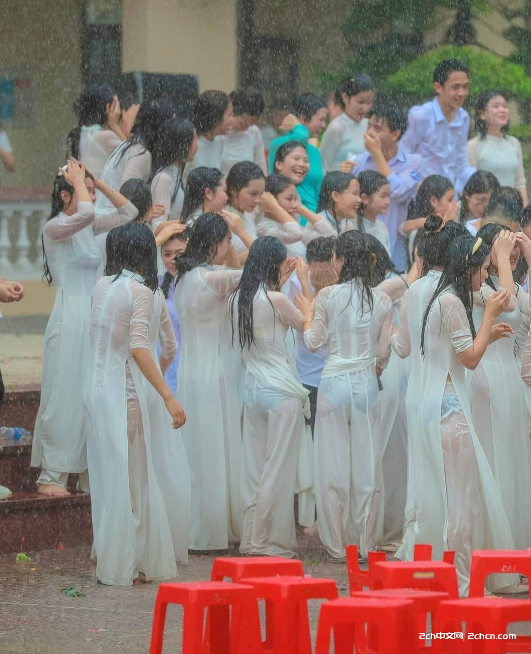 2ch：越南的女学生被大雨淋透了